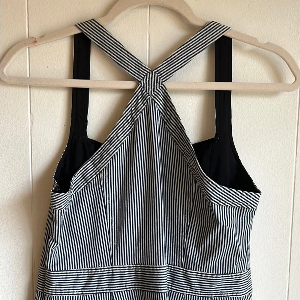 Nanette Lepore Blue and Grey Pin Stripe Beach Sweetheart Halter Mini Dress Sz 4